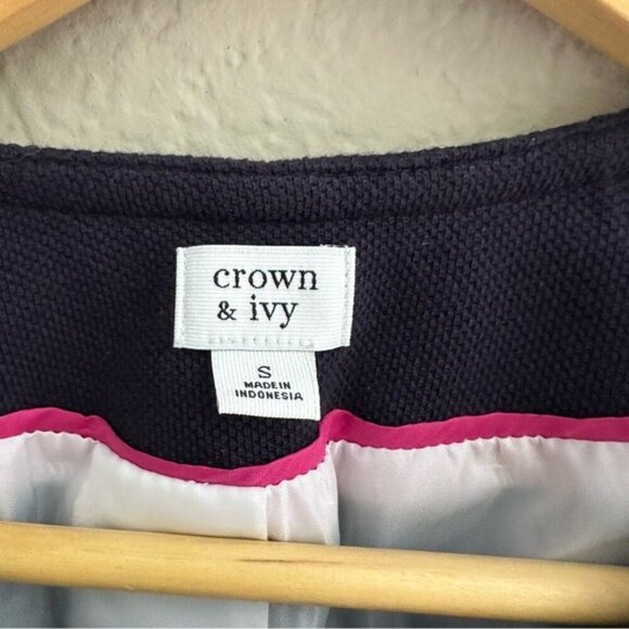 Crown & Ivy Navy White Trim Cropped Blazer Jacket NWT Size Small Preppy Chic - Picture 4 of 7